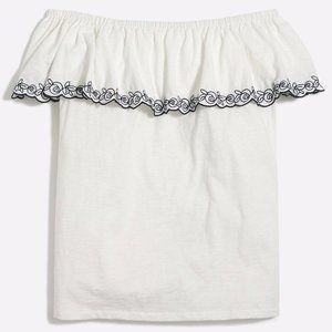 J.Crew Embroidered off-the-shoulder NavyIvory Top